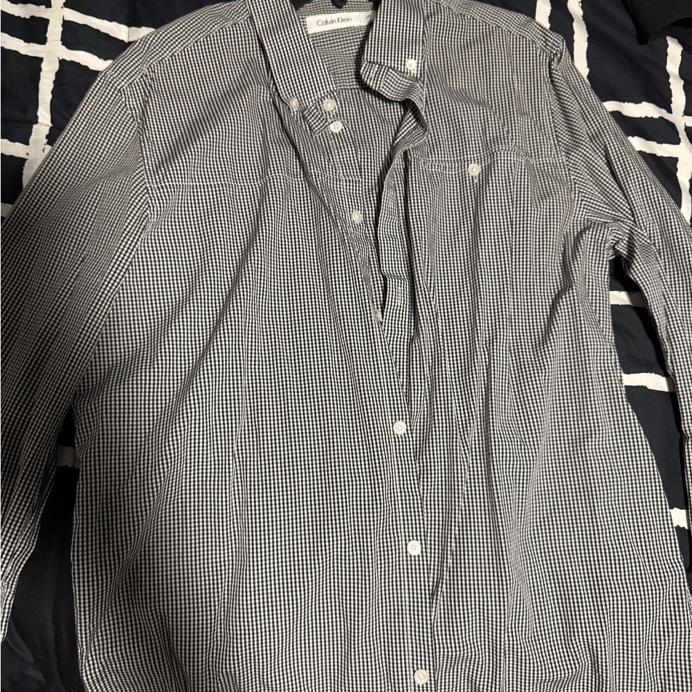 Calvin Klein Black and White Checkered Men's Shirt